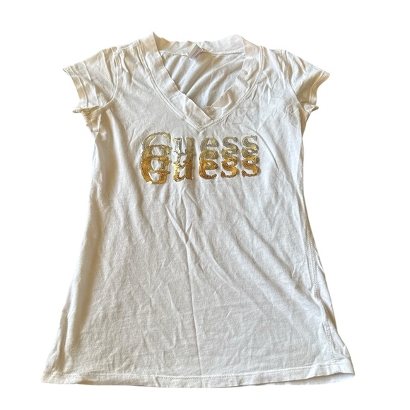 Guess white and Gold Graphic Tee - Picture 1 of 9